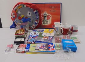 Mainly football related sporting memorabilia: to include mugs, stickers and ephemera