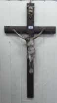 A carved wooded and moulded plaster crucifix, the Corpus Christie  35"h