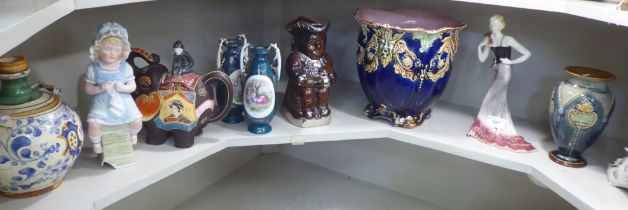 Ceramics: to include a Royal Doulton stoneware vase, decorated with Art Nouveau motifs  7"h
