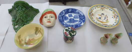 Ceramics: to include a Crown Devon china mask, fashioned as a woman  10"h