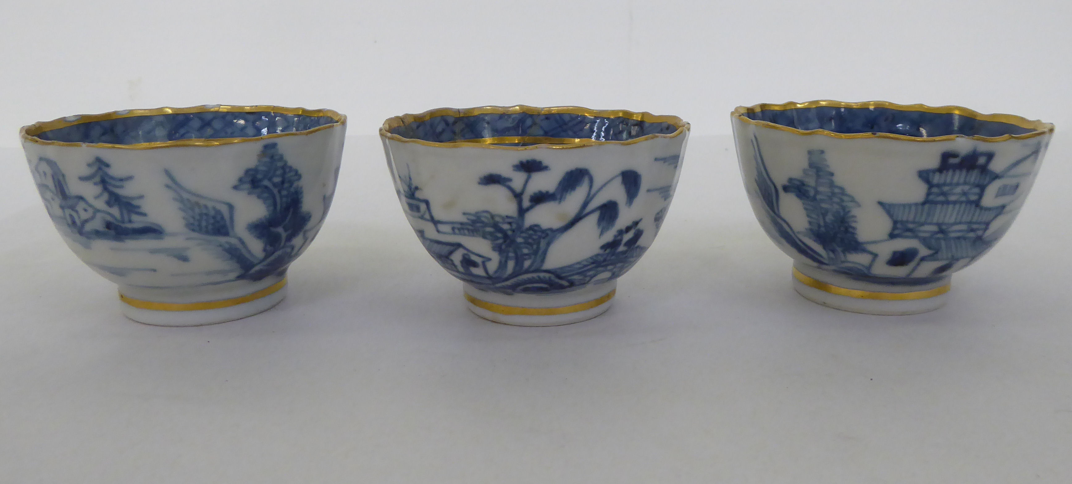 A set of six late 18th/early 19thC porcelain footed tea bowls; and a matching slop bowl, decorated - Image 8 of 18