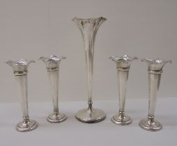 Four similar silver trumpet design specimen vases  Birmingham 1905/1906  5"h; and another similar