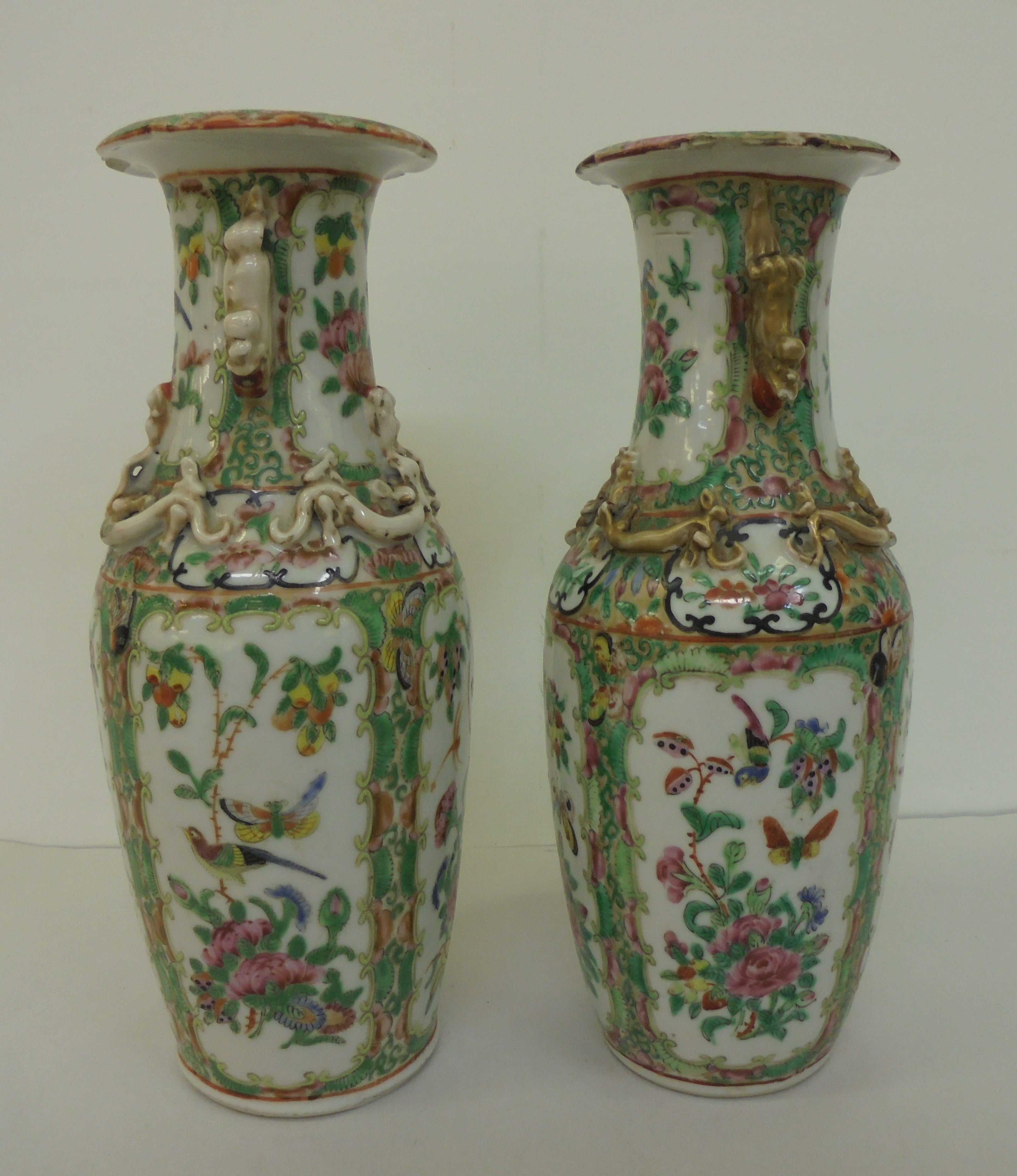 Two similar Chinese Canton Export porcelain vases with overlaid ornament, decorated in panels with - Image 2 of 9