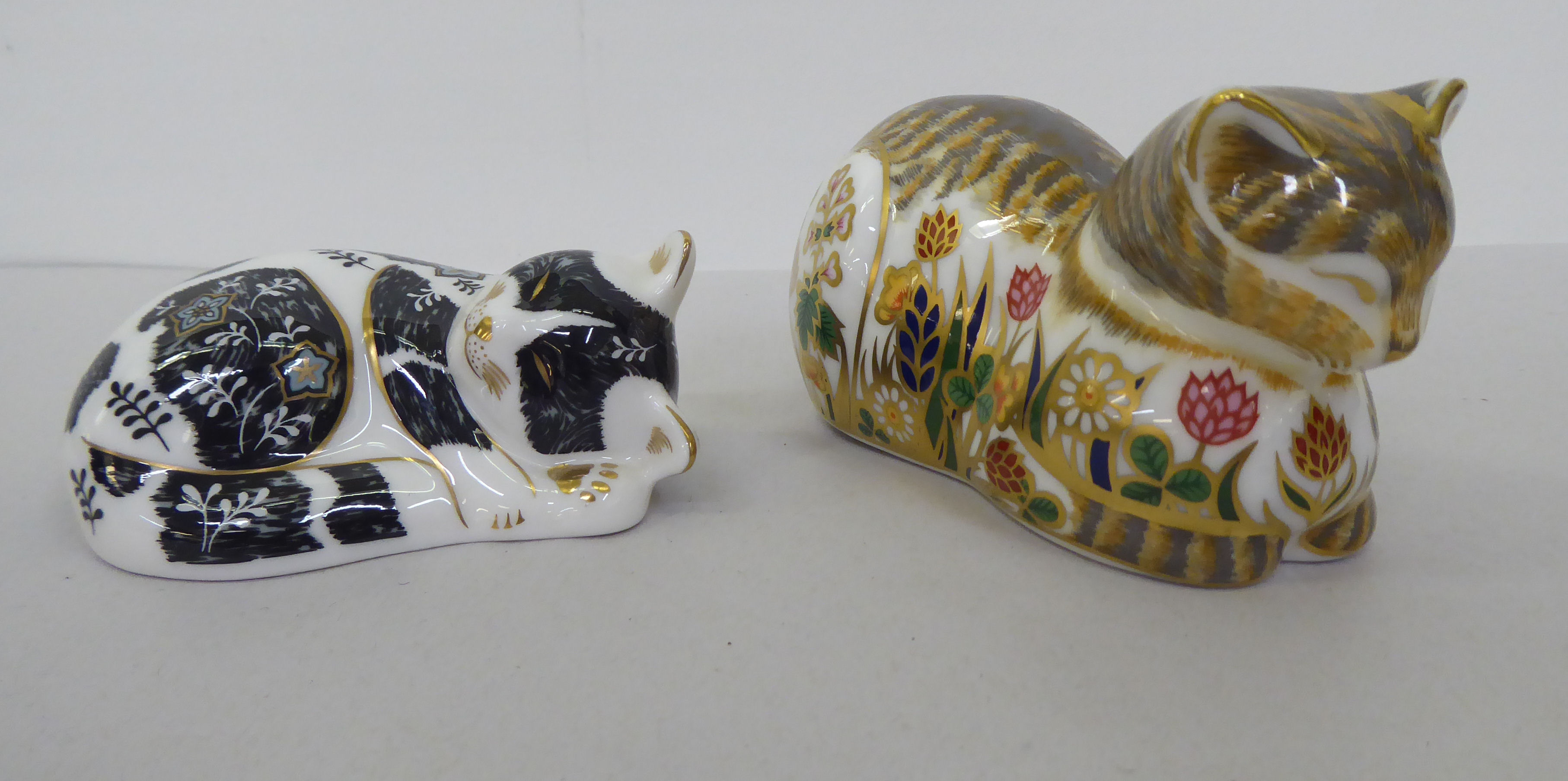 One Royal Worcester and six Royal Crown Derby china model cats, one with a silver stopper, the other - Image 2 of 13