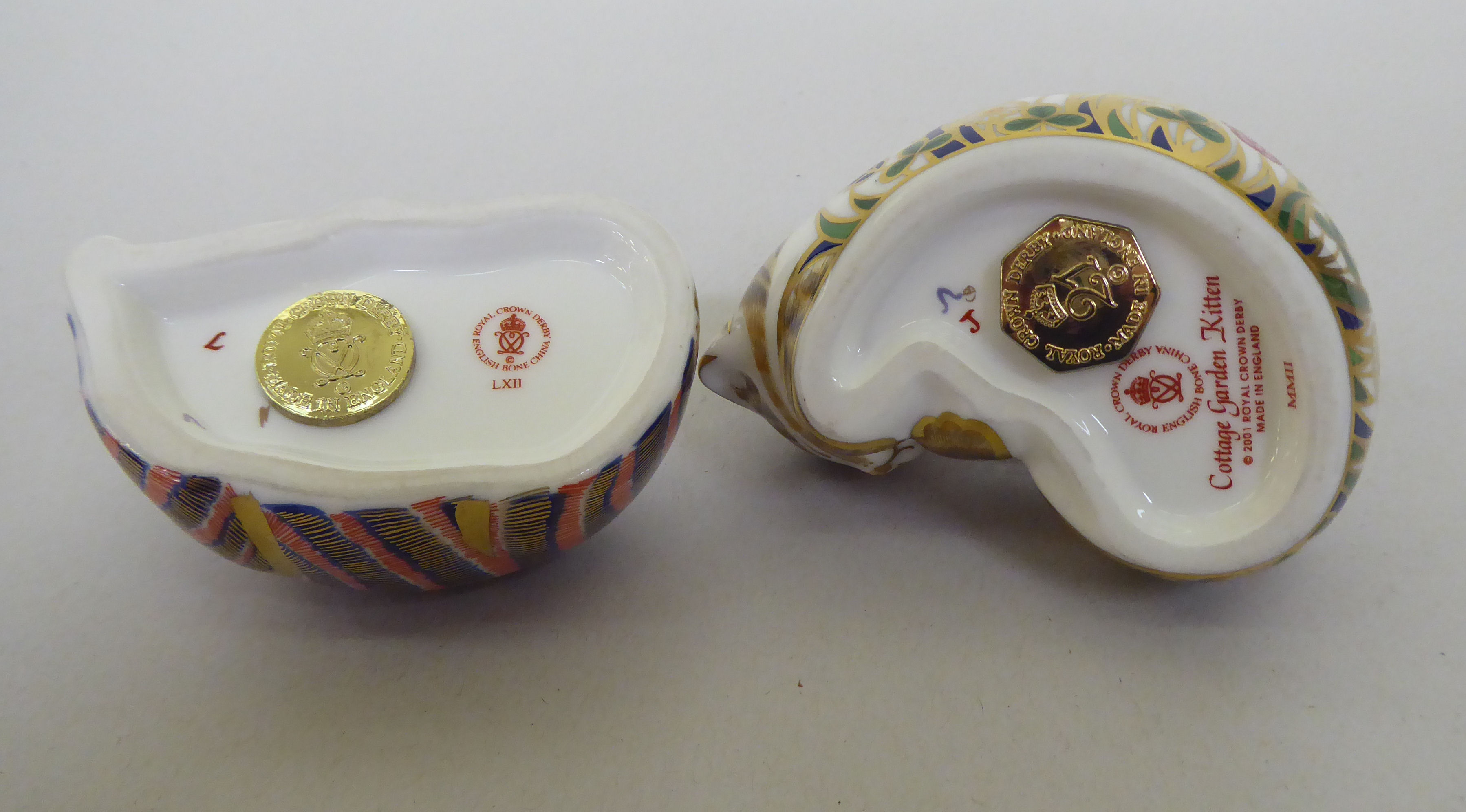 One Royal Worcester and six Royal Crown Derby china model cats, one with a silver stopper, the other - Image 7 of 13