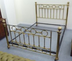 A Victorian style, lacquered brass headboard and foot  60"w with cast iron runners