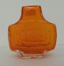 A Whitefriars tangerine coloured glass banjo shape vase  6"h