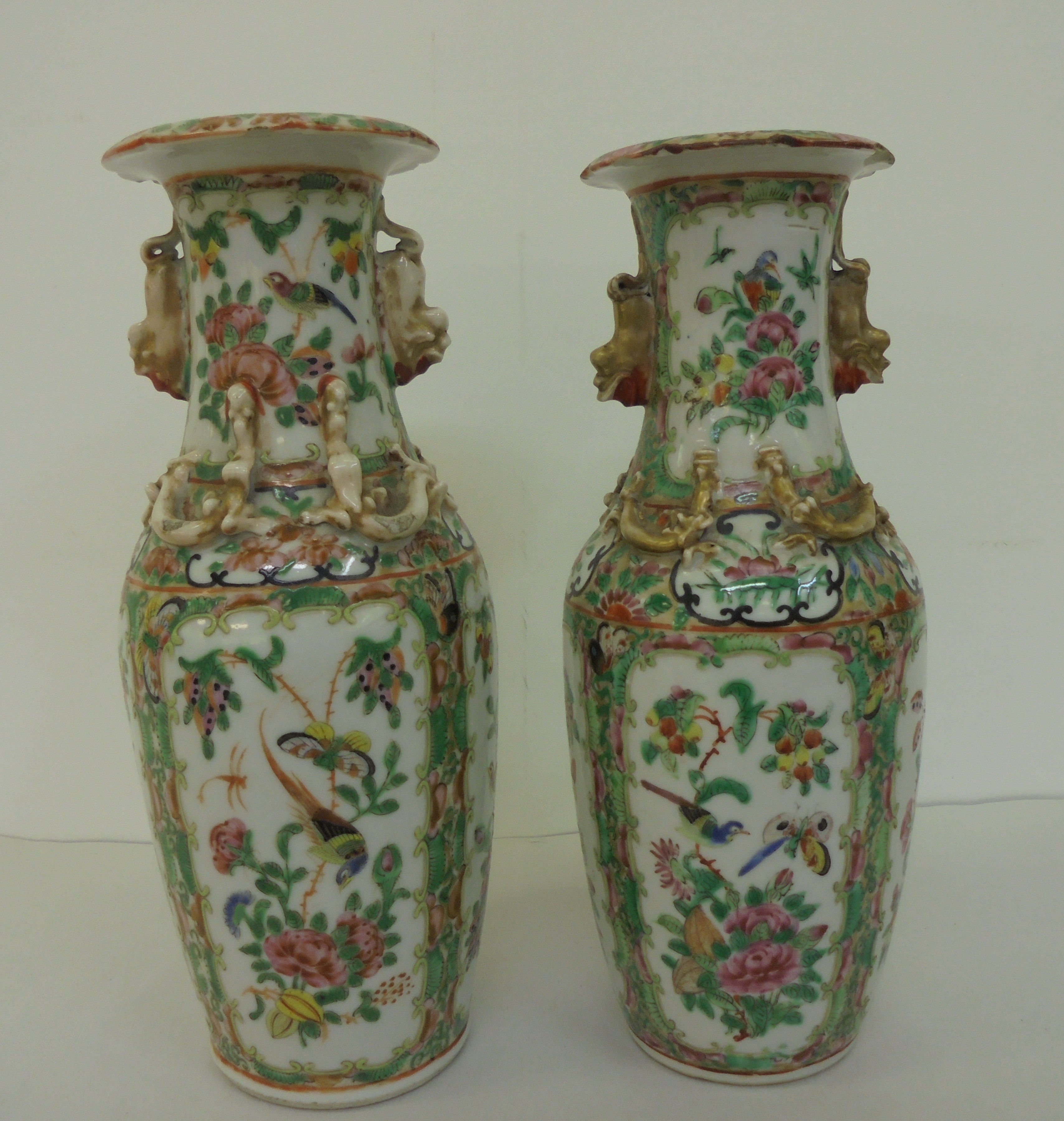 Two similar Chinese Canton Export porcelain vases with overlaid ornament, decorated in panels with - Image 3 of 9