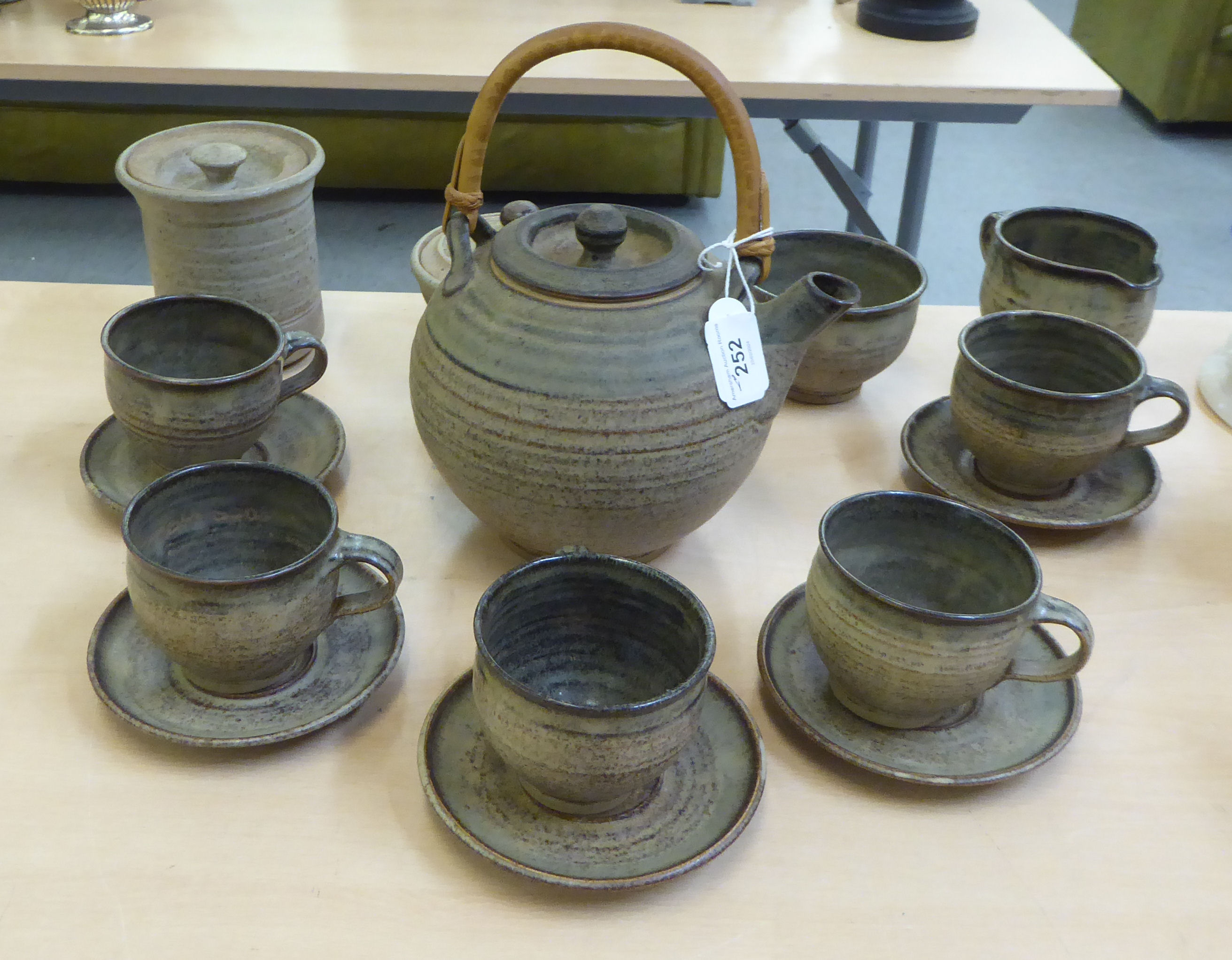 1970s Sally Dawson studio pottery teaware  comprising fifteen items, including a teapot