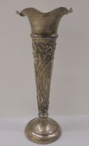 An Art Nouveau silver trumpet design vase, embossed with flora  Sheffield 1906  10.5"h