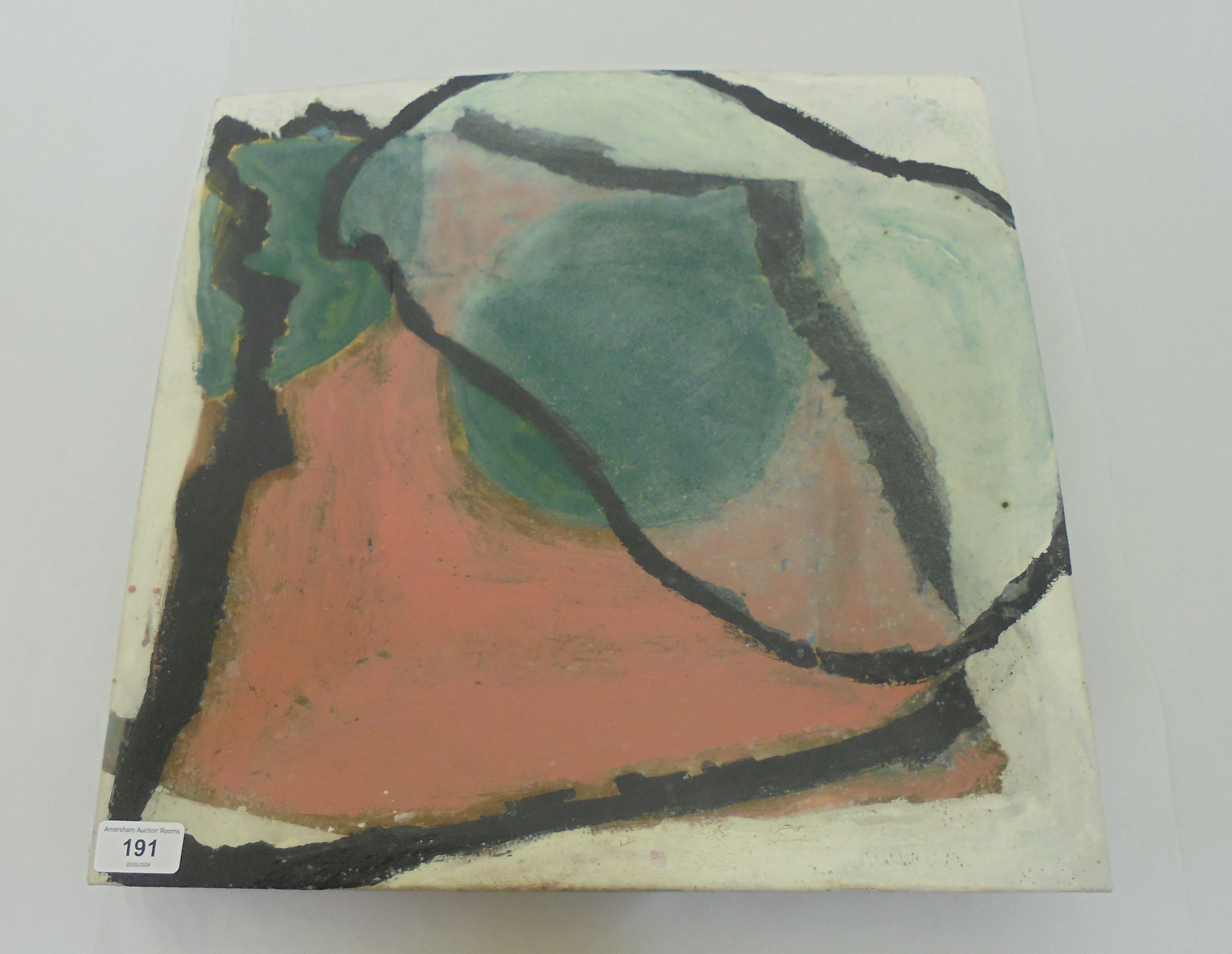 A Ken Eastman studio pottery dish, decorated with abstract designs  bears a painted Eastman  June '