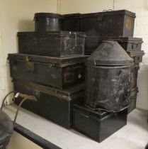 Military and other cast metal trunks and boxes of various size, shape and form  largest 10"h  32"w