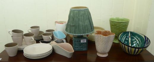 A mixed lot: to include a 1970s Poole pottery box design table lamp  6"h