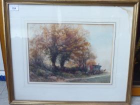GJ Dodson - a gypsy encampment  watercolour  bears a signature  10.5" x 14.5"  framed