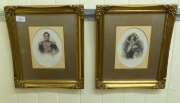 Two prints, viz. 'Louis Phillip and Marie Amelie, King and Queen of France'  7" x 5"  framed