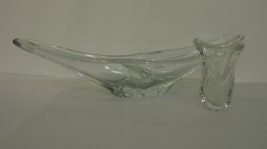 A Daum France freeform clear glass centrepiece bowl  bears an etched signature  25"w; and a Serves