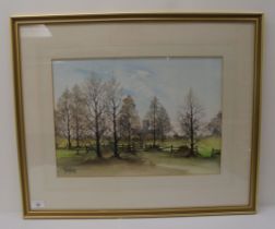 Ron Folland - a church year woodland landscape  watercolour  bears a signature  12" x 16"  framed