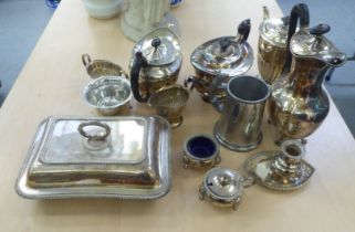 Mainly silver plated tableware: to include a Victorian style teapot, on paw feet