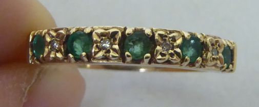 A 9ct gold diamond and alternating emerald ring