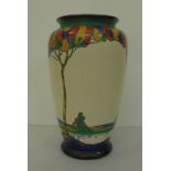 An Art Deco Crown Ducal china case, decorated with trees  12.5"h