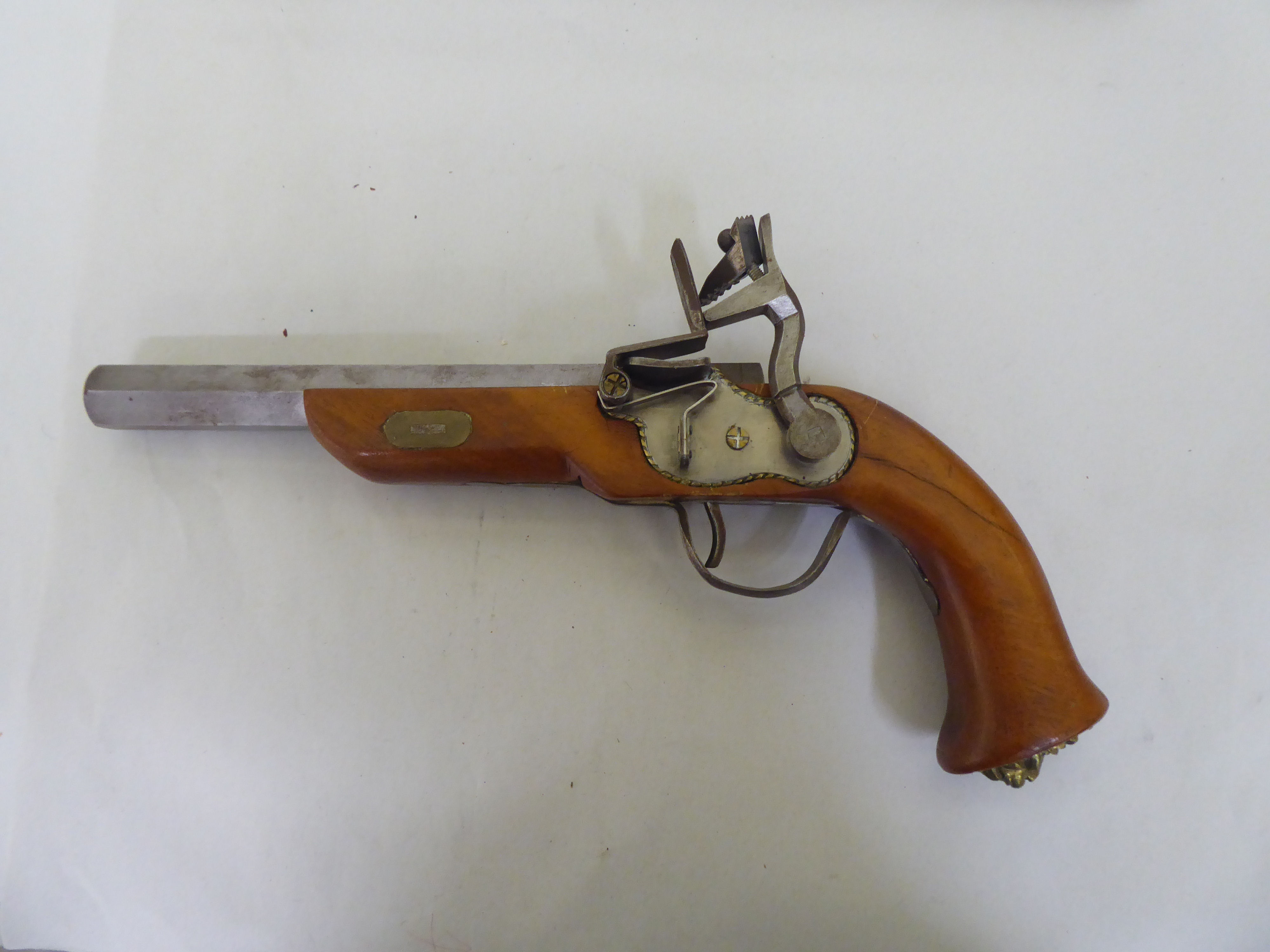 A pair of replica 19thC style duelling pistols, on display plinths - Image 5 of 8