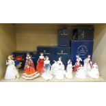 Fourteen Royal Doulton china figures: to include 'Christmas Morn'  HN1992  7"h; and 'Victorian Lady'