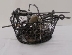 Functional metalware: to include a late 19thC wire work potato basket  17"dia