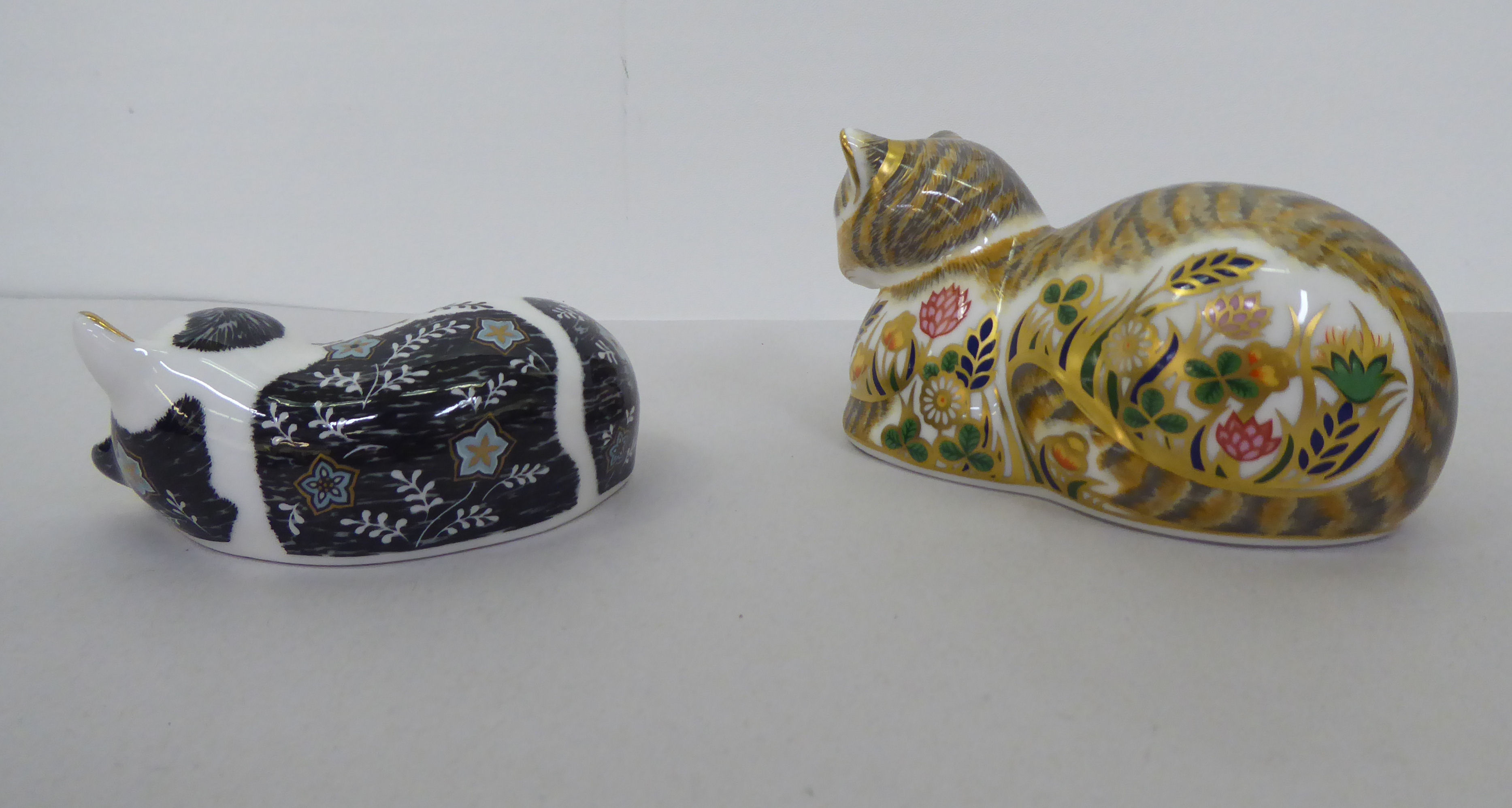 One Royal Worcester and six Royal Crown Derby china model cats, one with a silver stopper, the other - Image 3 of 13