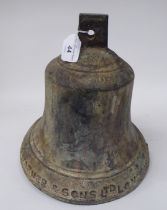 A late Victorian bronze bell with an attached clapper, inscribed around the rim 'J Warner & Sons