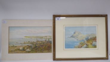 Possibly Lewis Mortimer - 'Branscombe Head from the Landslip'  watercolour  bears an indistinct