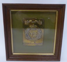 A 72nd Duke of Albany's Own Highlanders shoulder plate  framed (Please Note: this lot is subject