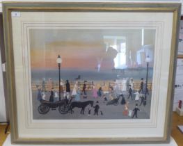 After Helen Bradley - 'Evening on the Promenade'  coloured print  bears a blindstamp & pencil