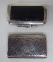 A mid Victorian silver vesta case with hide panels and a sliding latch to the hinged lid  MWD