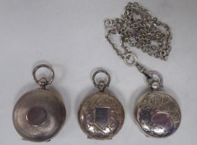 Two similar silver, bright-cut engraved and engine turned pendant sovereign cases, one on a silver