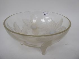 A Lalique clear and opalescent crystal Lys pattern bowl, on stem feet  bears an engraved mark and