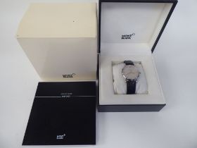 A Mont Blanc stainless steel cased wristwatch, the open case back automatic movement with sweeping