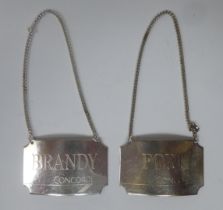 A pair of BA Concorde silver decanter labels, on curved plaques, respectively inscribed 'Port'