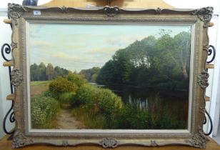 David Smith - 'River Walk, Langford, Essex'  oil on canvas  bears a signature with inscription verso