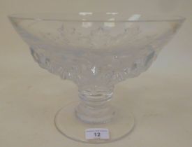 A Lalique 'Olonne Holly Leaf' part frosted crystal centrepiece vase, on a pedestal foot  bears an