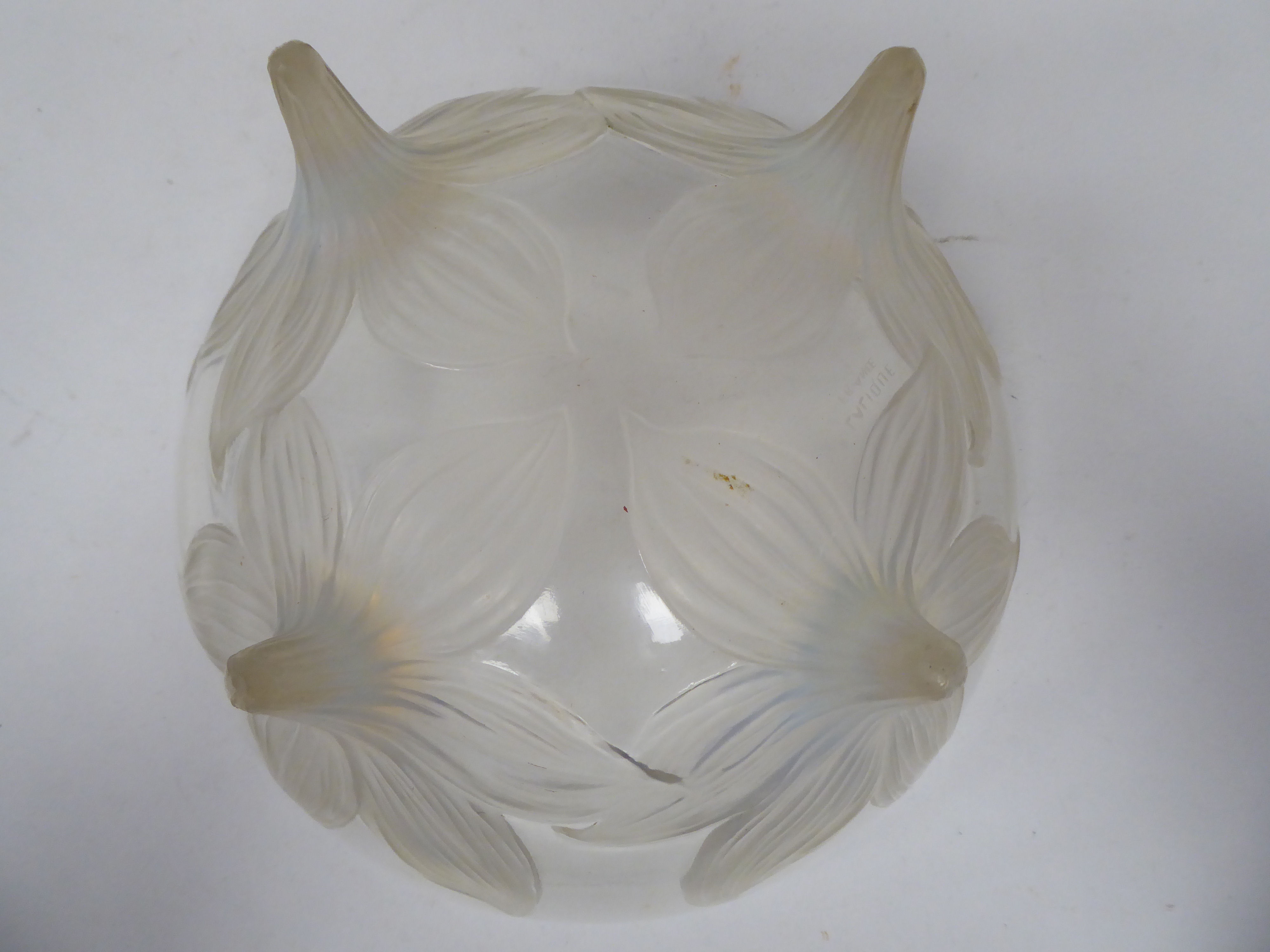 A Lalique clear and opalescent crystal Lys pattern bowl, on stem feet  bears an engraved mark and - Image 3 of 3