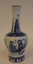 A 19thC Chinese porcelain mallet shaped vase with a long, waisted neck, decorated in blue and
