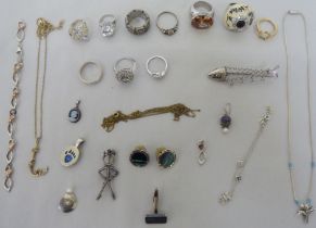 Silver, white metal and other items of personal ornament: to include a fish design brooch; and dress