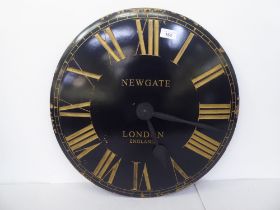 A modern wall timepiece, faced by a convex, gilded and black painted Roman dial  19"dia