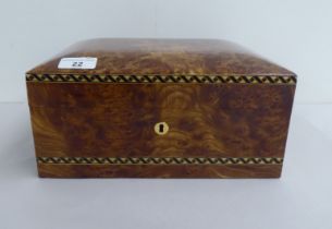 A modern Dubey & Schalden faux burr walnut laminated and inlaid watch box with straight sides and