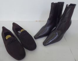 pair of Giorgio Armani brown suede loafers  size 38.5; and a pair of brown leather Stuart Weitzman