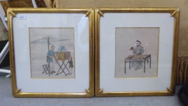 Two modern Chinese School - two street vendors  watercolours   10" x 8"  framed