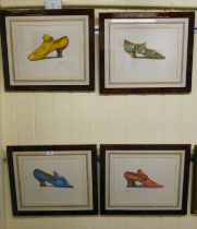 A set of four shoe design prints  10" x 13"  framed