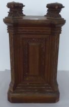 An early 20thC oak carved breakfront pedestal, on a plinth  20"h  11"sq (possibly a converted