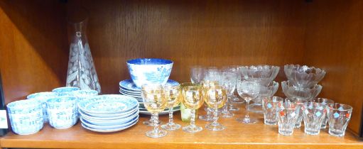 Ceramics and glassware: to include blue and white china tableware, decorated in a version of the