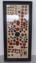 A framed presentation of unused individually marked period wax seals  10" x 24"